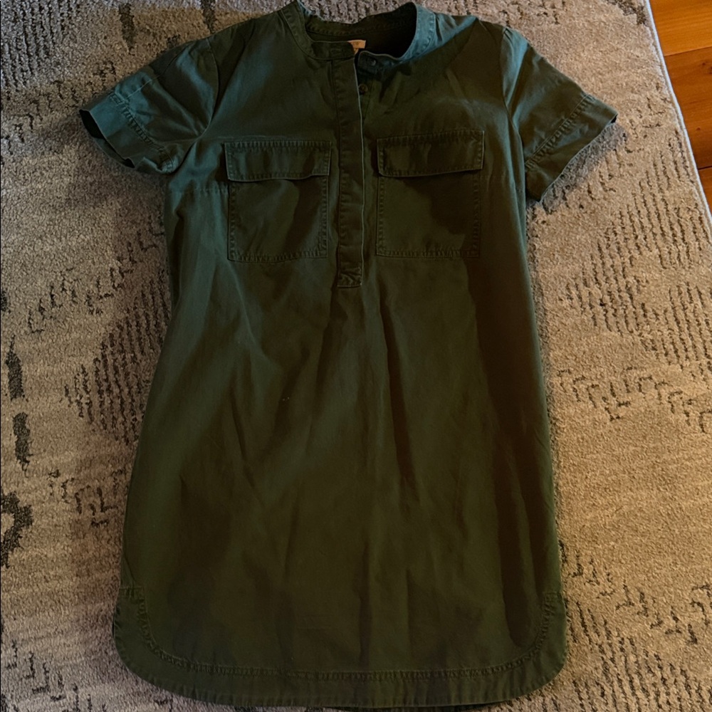J Crew Olive Green Short Sleeve Shirt Dress Size 2